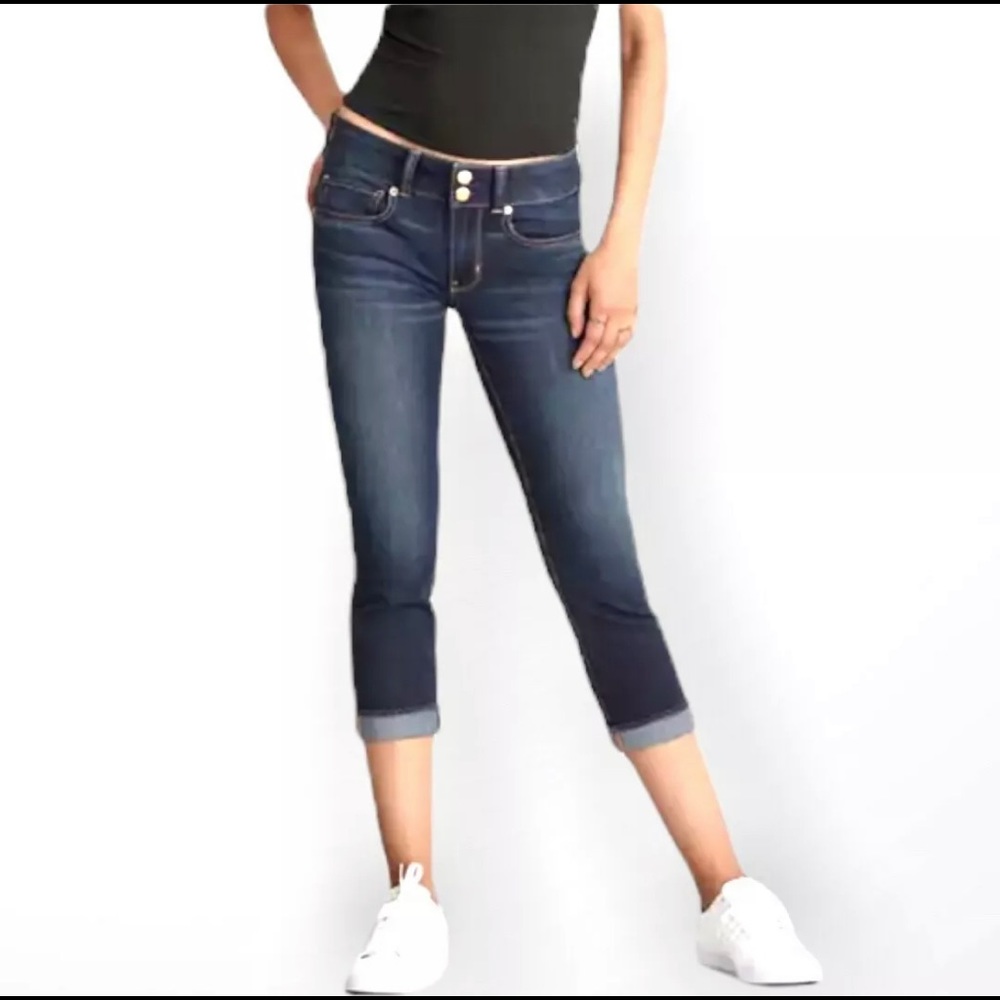 American Eagle Artist Double Button Crop Capri Stretch Jeans 12 Regular Blue